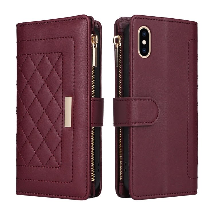 For iPhone XS Max Crossbody Zipper Wallet Rhombus Leather Phone Case(Wine Red) - More iPhone Cases by buy2fix | Online Shopping UK | buy2fix
