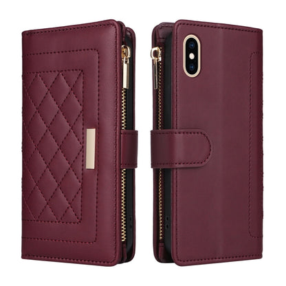 For iPhone XS Max Crossbody Zipper Wallet Rhombus Leather Phone Case(Wine Red) - More iPhone Cases by buy2fix | Online Shopping UK | buy2fix