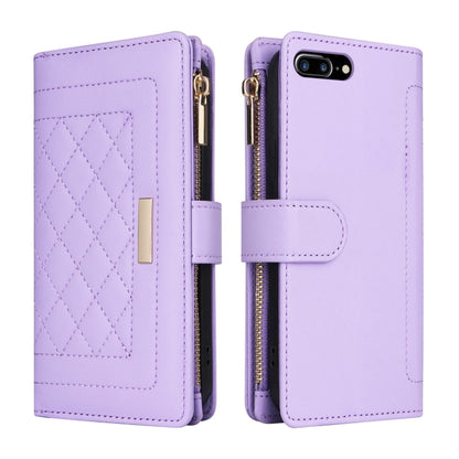 For iPhone 7 Plus / 8 Plus Crossbody Zipper Wallet Rhombus Leather Phone Case(Purple) - More iPhone Cases by buy2fix | Online Shopping UK | buy2fix