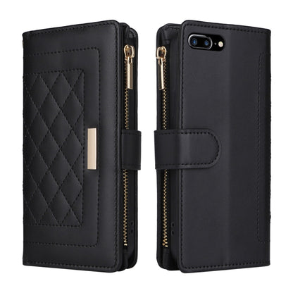 For iPhone 7 Plus / 8 Plus Crossbody Zipper Wallet Rhombus Leather Phone Case(Black) - More iPhone Cases by buy2fix | Online Shopping UK | buy2fix