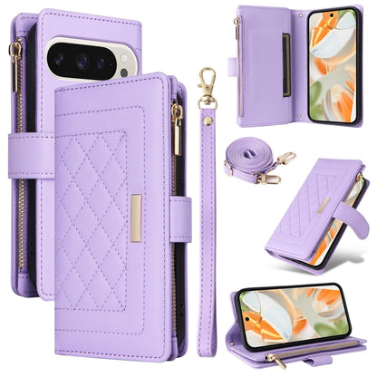 For Google Pixel 9 / 9 Pro Crossbody Zipper Wallet Rhombus Leather Phone Case(Purple) - Google Cases by buy2fix | Online Shopping UK | buy2fix