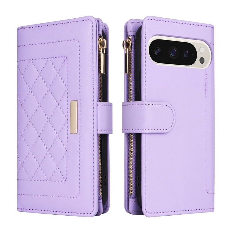 For Google Pixel 9 / 9 Pro Crossbody Zipper Wallet Rhombus Leather Phone Case(Purple) - Google Cases by buy2fix | Online Shopping UK | buy2fix