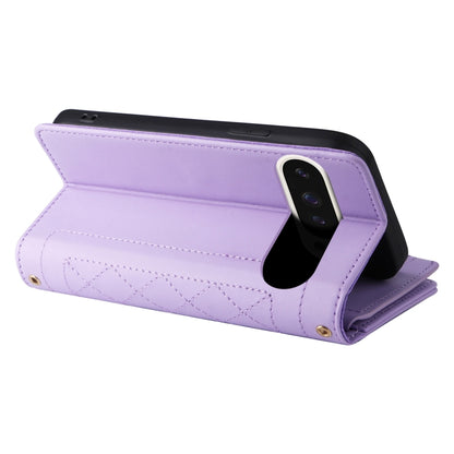 For Google Pixel 9 / 9 Pro Crossbody Zipper Wallet Rhombus Leather Phone Case(Purple) - Google Cases by buy2fix | Online Shopping UK | buy2fix