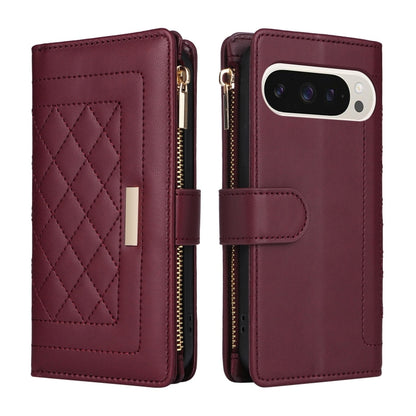 For Google Pixel 9 / 9 Pro Crossbody Zipper Wallet Rhombus Leather Phone Case(Wine Red) by buy2fix