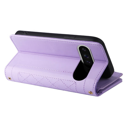 For Google Pixel 9 Pro XL Crossbody Zipper Wallet Rhombus Leather Phone Case(Purple) - Google Cases by buy2fix | Online Shopping UK | buy2fix