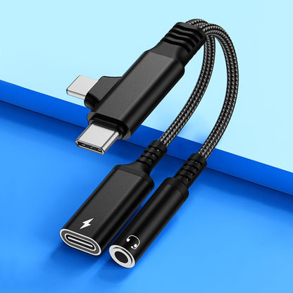 4 in 1 USB-C / Type-C, 8 Pin to 3.5mm, USB-C / Type-C Audio Adapter Cable, Length:70mm(Black) - Earphone Adapter by buy2fix | Online Shopping UK | buy2fix