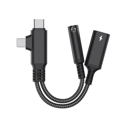 4 in 1 USB-C / Type-C, 8 Pin to 3.5mm, USB-C / Type-C Audio Adapter Cable, Length:70mm(Black) - Earphone Adapter by buy2fix | Online Shopping UK | buy2fix