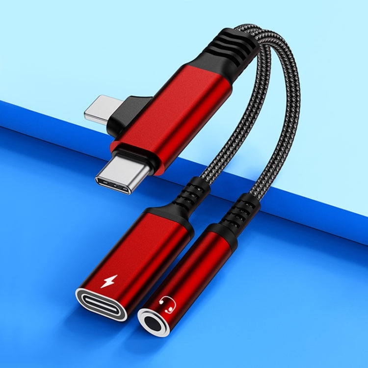 4 in 1 USB-C / Type-C, 8 Pin to 3.5mm, USB-C / Type-C Audio Adapter Cable, Length:70mm(Red) - Earphone Adapter by buy2fix | Online Shopping UK | buy2fix
