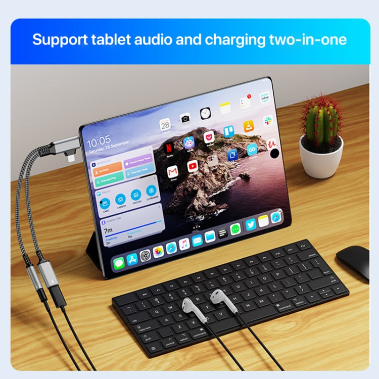 4 in 1 USB-C / Type-C, 8 Pin to 3.5mm, USB-C / Type-C Audio Adapter Cable, Length:70mm(Grey) - Earphone Adapter by buy2fix | Online Shopping UK | buy2fix