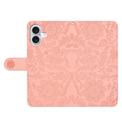 For iPhone 16 Floral Embossed Pattern Leather Phone Case(Pink) - iPhone 16 Cases by buy2fix | Online Shopping UK | buy2fix