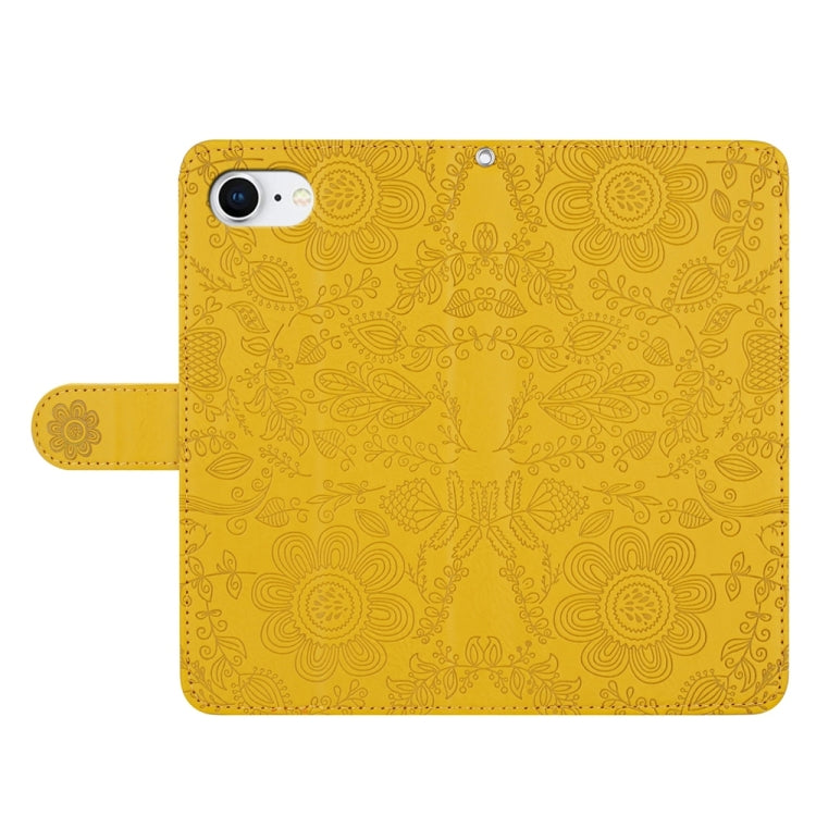 For iPhone SE 2024 Floral Embossed Pattern Leather Phone Case(Yellow) - More iPhone Cases by buy2fix | Online Shopping UK | buy2fix