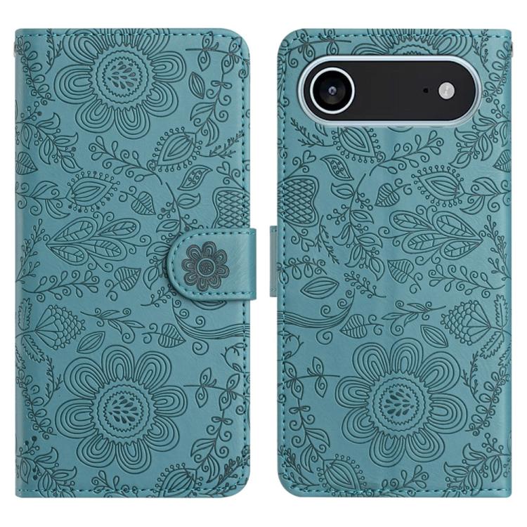 For iPhone Air Floral Embossed Pattern Leather Phone Case(Dark Green) - iPhone Air Cases by buy2fix | Online Shopping UK | buy2fix