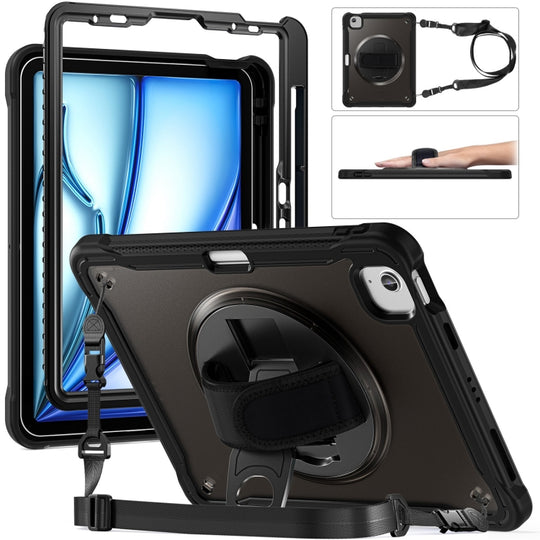For iPad Air 11 2026 / 2025 / 2024 Heavy Duty Hybrid Tablet Case with Hand Grip & Strap(Black)