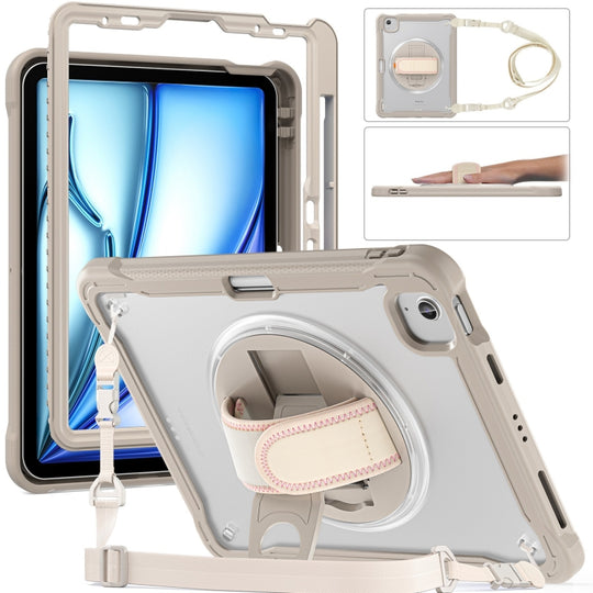 For iPad Air 11 2026 / 2025 / 2024 Heavy Duty Hybrid Tablet Case with Hand Grip & Strap(Khaki)