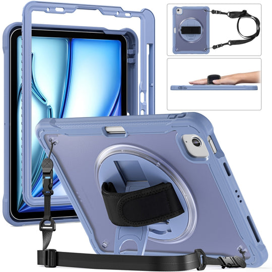 For iPad Air 11 2026 / 2025 / 2024 Heavy Duty Hybrid Tablet Case with Hand Grip & Strap(Lavender Grey)