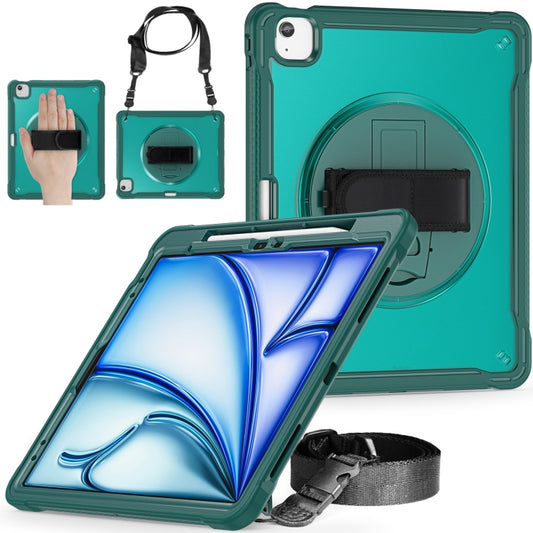 For iPad Air 13 2025 / 2024 Heavy Duty Hybrid Tablet Case with Hand Grip & Strap(Dark Green) by buy2fix