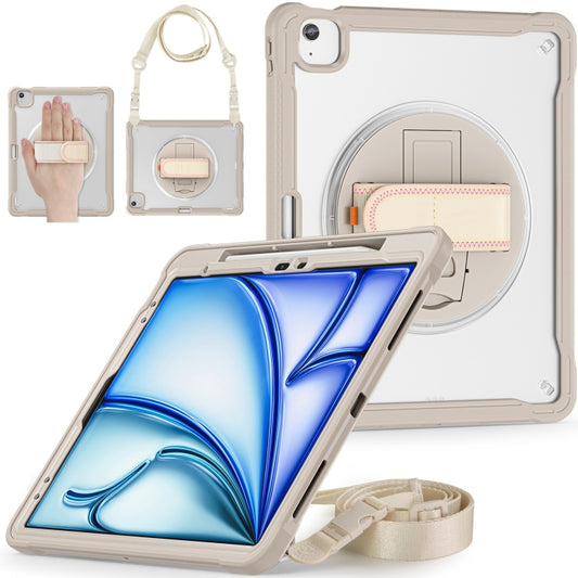 For iPad Air 13 2025 / 2024 Heavy Duty Hybrid Tablet Case with Hand Grip & Strap(Khaki) by buy2fix