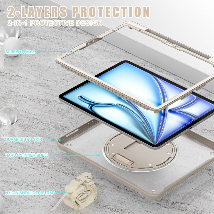 For iPad Air 13 2025 / 2024 Heavy Duty Hybrid Tablet Case with Hand Grip & Strap(Khaki) by buy2fix