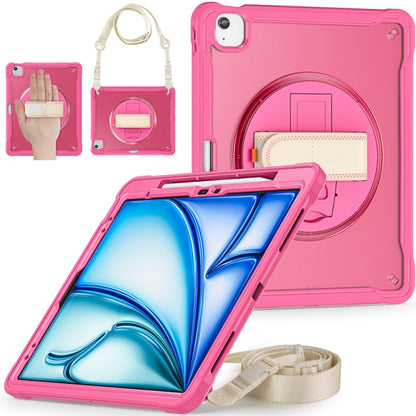 For iPad Air 13 2025 / 2024 Heavy Duty Hybrid Tablet Case with Hand Grip & Strap(Rose Red) by buy2fix
