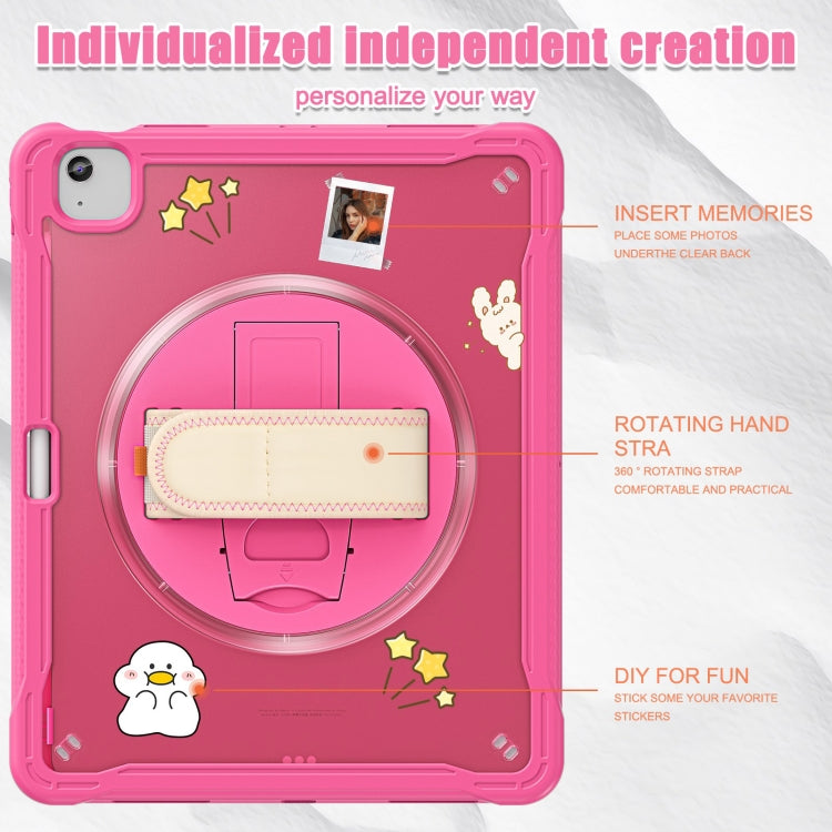 For iPad Air 13 2025 / 2024 Heavy Duty Hybrid Tablet Case with Hand Grip & Strap(Rose Red) by buy2fix