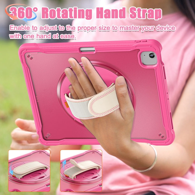 For iPad Air 13 2025 / 2024 Heavy Duty Hybrid Tablet Case with Hand Grip & Strap(Rose Red) by buy2fix