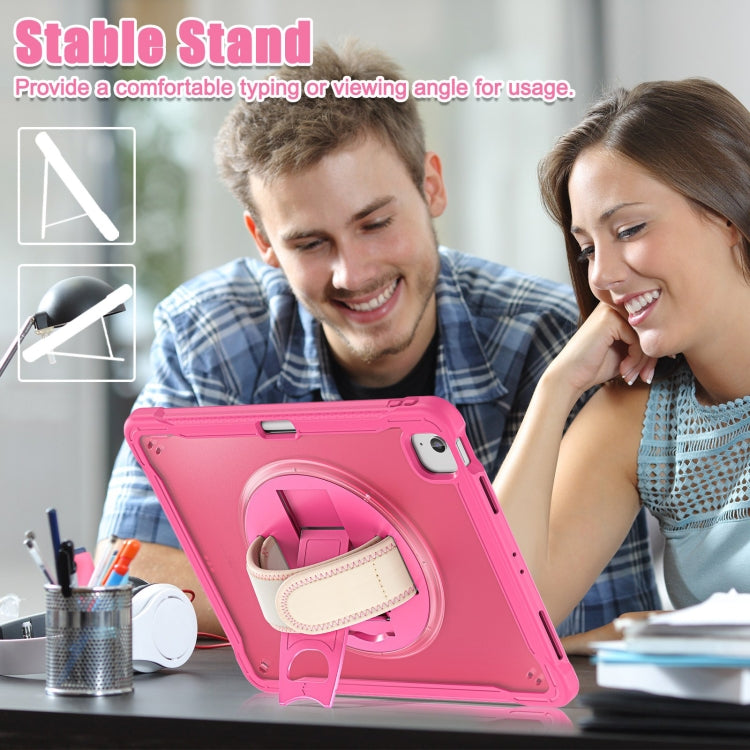For iPad Air 13 2025 / 2024 Heavy Duty Hybrid Tablet Case with Hand Grip & Strap(Rose Red) by buy2fix