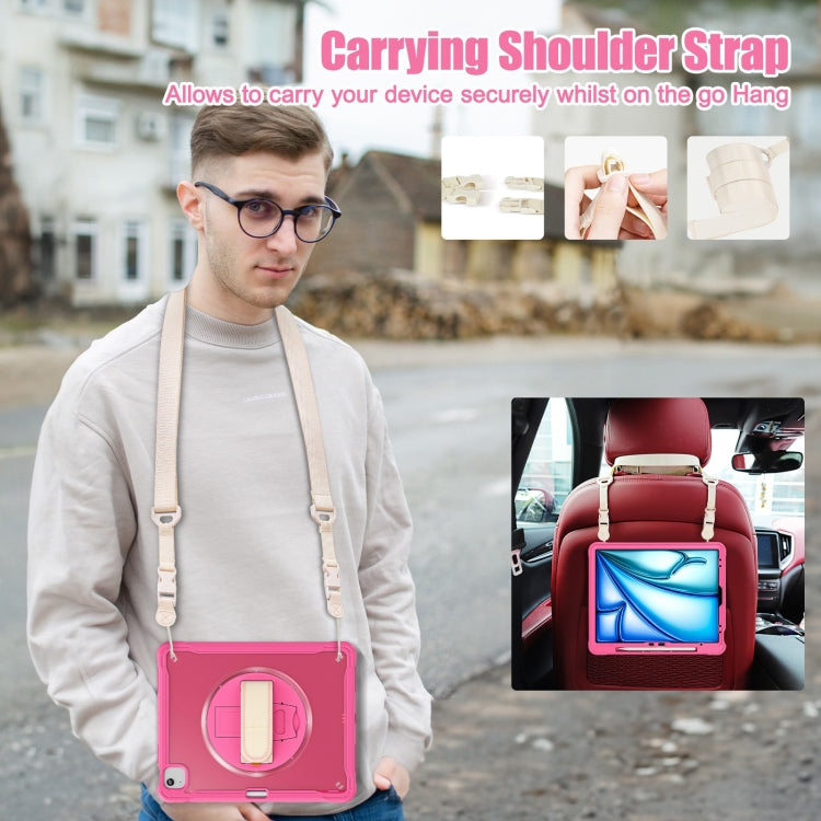 For iPad Air 13 2025 / 2024 Heavy Duty Hybrid Tablet Case with Hand Grip & Strap(Rose Red) by buy2fix