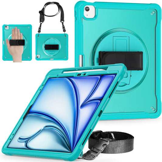 For iPad Air 13 2025 / 2024 Heavy Duty Hybrid Tablet Case with Hand Grip & Strap(Light Blue) by buy2fix