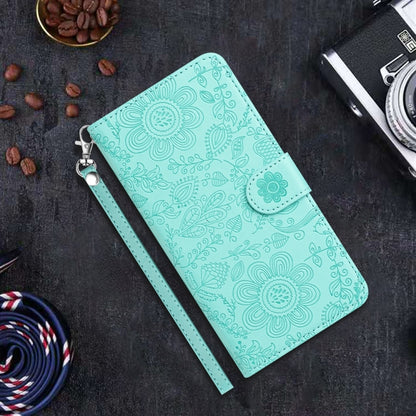 For Samsung Galaxy S25 Ultra 5G Floral Embossed Pattern Leather Phone Case(Light Green) by buy2fix
