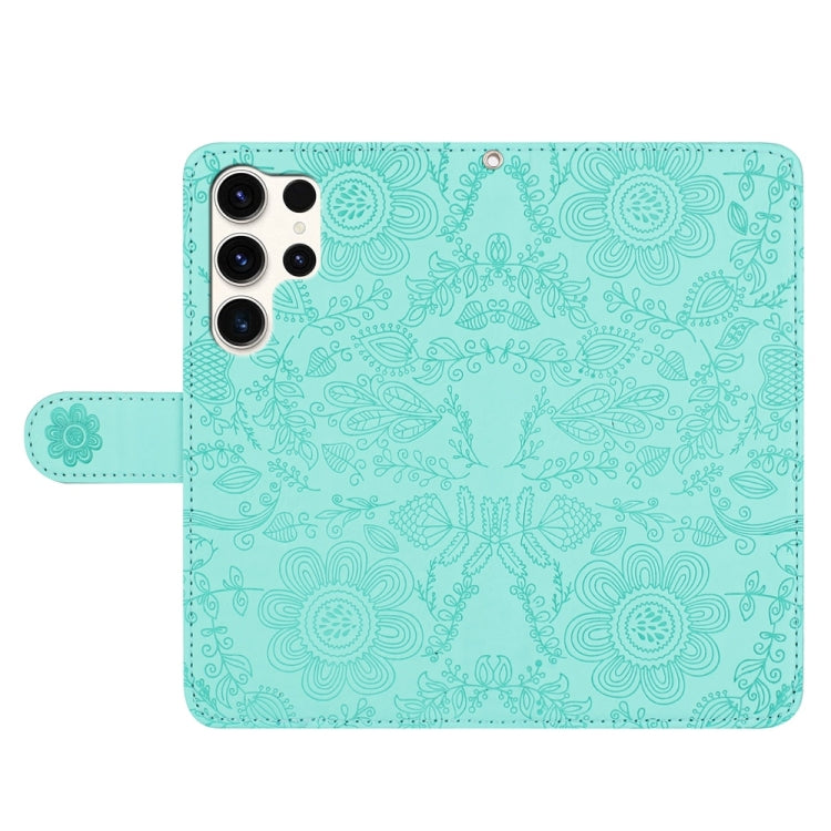 For Samsung Galaxy S25 Ultra 5G Floral Embossed Pattern Leather Phone Case(Light Green) by buy2fix