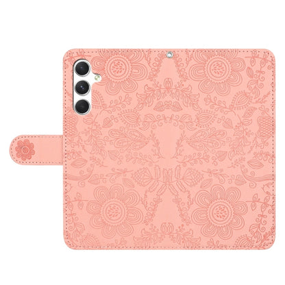 For Samsung Galaxy S25+ 5G Floral Embossed Pattern Leather Phone Case(Pink) - Galaxy S25+ 5G Cases by buy2fix | Online Shopping UK | buy2fix