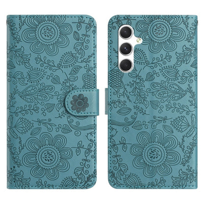 For Samsung Galaxy S25+ 5G Floral Embossed Pattern Leather Phone Case(Dark Green) by buy2fix