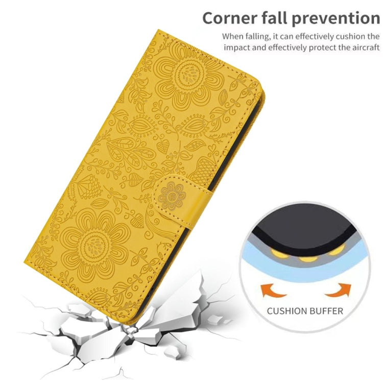 For Samsung Galaxy S25+ 5G Floral Embossed Pattern Leather Phone Case(Yellow) by buy2fix