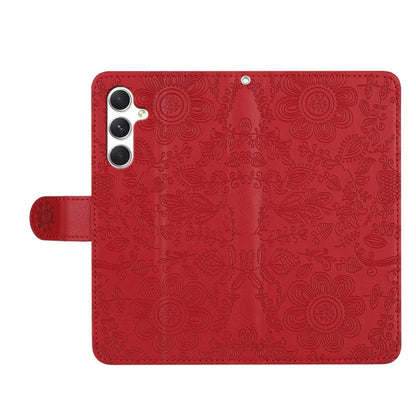 For Samsung Galaxy S25 5G Floral Embossed Pattern Leather Phone Case(Red) by buy2fix