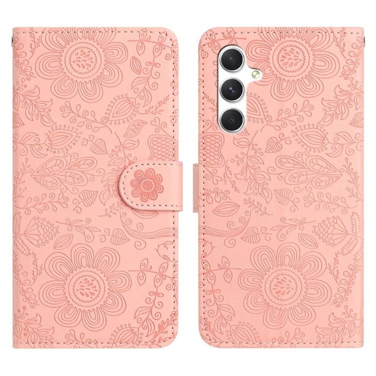 For Samsung Galaxy S25 5G Floral Embossed Pattern Leather Phone Case(Pink) - Galaxy S25 5G Cases by buy2fix | Online Shopping UK | buy2fix