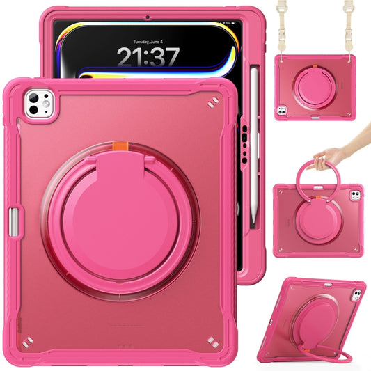 For iPad Pro 13 2025 / 2024 Powerful Sailor Ring Holder Heavy Duty Hybrid Tablet Case with Strap(Rose Red) by buy2fix