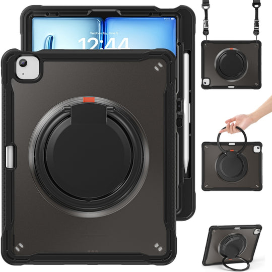 For iPad Air 13 2026 / 2025 / 2024 Powerful Sailor Ring Holder Heavy Duty Hybrid Tablet Case with Strap(Black)