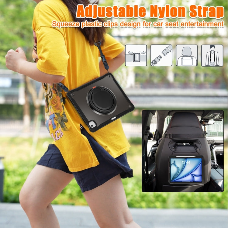 For iPad Air 13 2025 / 2024 Powerful Sailor Ring Holder Heavy Duty Hybrid Tablet Case with Strap(Black) by buy2fix