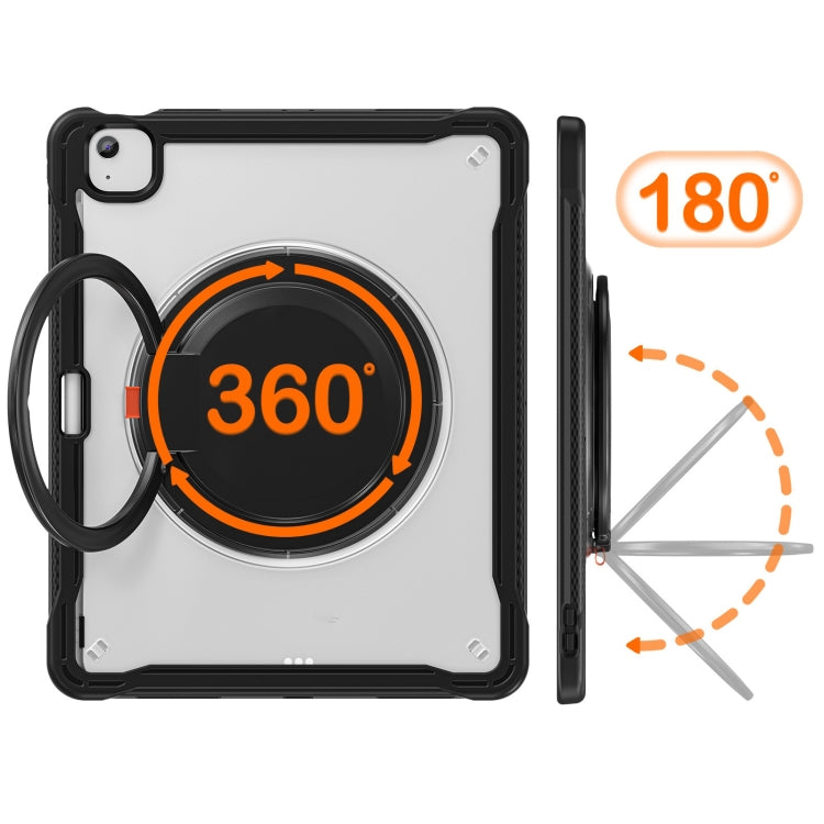 For iPad Air 13 2025 / 2024 Powerful Sailor Ring Holder Heavy Duty Hybrid Tablet Case with Strap(Black Transparent) by buy2fix