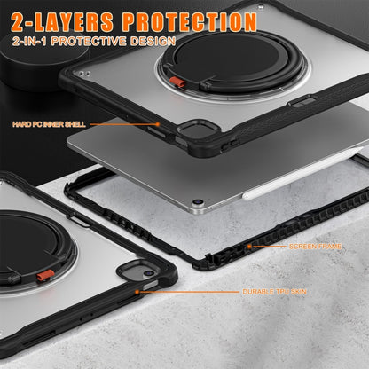 For iPad Air 13 2025 / 2024 Powerful Sailor Ring Holder Heavy Duty Hybrid Tablet Case with Strap(Black Transparent) by buy2fix