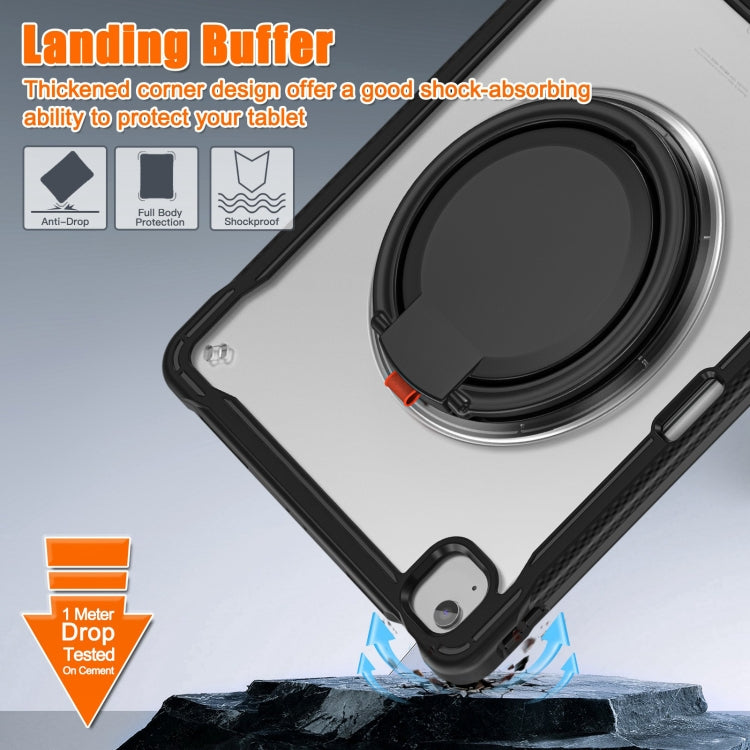 For iPad Air 13 2025 / 2024 Powerful Sailor Ring Holder Heavy Duty Hybrid Tablet Case with Strap(Black Transparent) by buy2fix