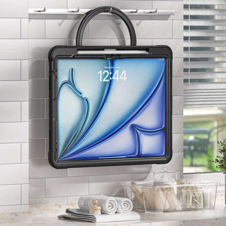 For iPad Air 13 2025 / 2024 Powerful Sailor Ring Holder Heavy Duty Hybrid Tablet Case with Strap(Black Transparent) by buy2fix