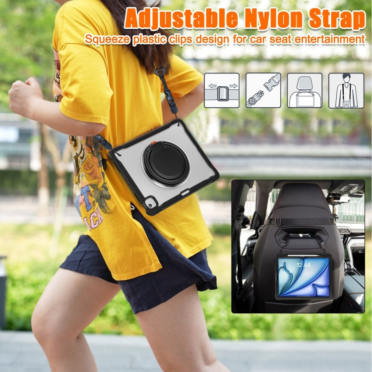For iPad Air 13 2025 / 2024 Powerful Sailor Ring Holder Heavy Duty Hybrid Tablet Case with Strap(Black Transparent) by buy2fix