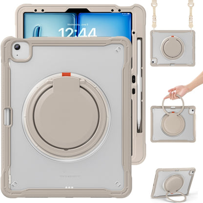 For iPad Air 13 2025 / 2024 Powerful Sailor Ring Holder Heavy Duty Hybrid Tablet Case with Strap(Khaki) by buy2fix