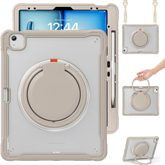 For iPad Air 13 2025 / 2024 Powerful Sailor Ring Holder Heavy Duty Hybrid Tablet Case with Strap(Khaki) by buy2fix