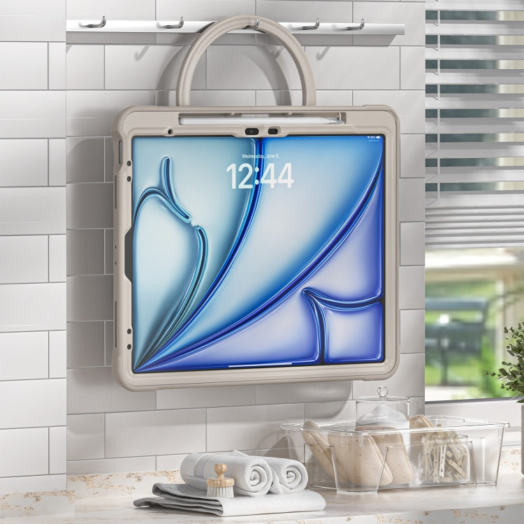 For iPad Air 13 2025 / 2024 Powerful Sailor Ring Holder Heavy Duty Hybrid Tablet Case with Strap(Khaki) by buy2fix