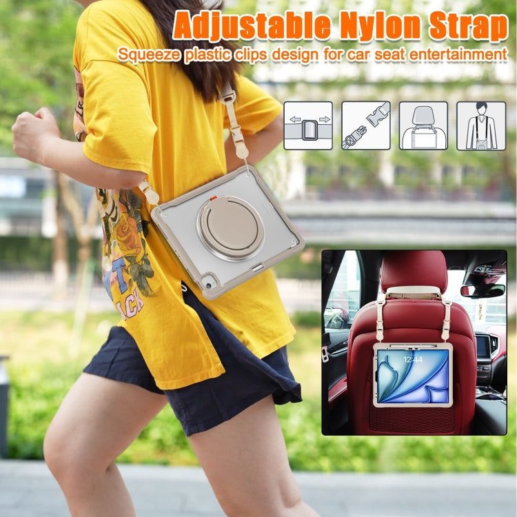 For iPad Air 13 2025 / 2024 Powerful Sailor Ring Holder Heavy Duty Hybrid Tablet Case with Strap(Khaki) by buy2fix