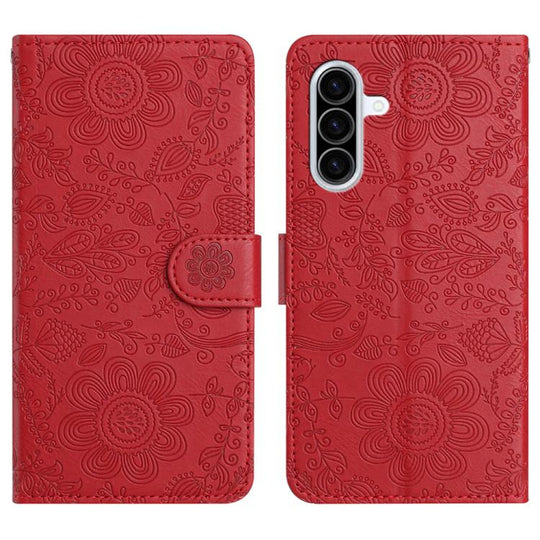 For Samsung Galaxy A37 5G Floral Embossed Pattern Leather Phone Case(Red)