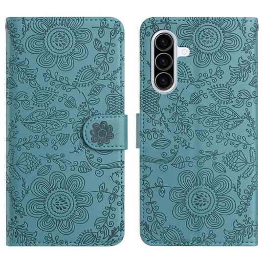 For Samsung Galaxy A37 5G Floral Embossed Pattern Leather Phone Case(Dark Green)