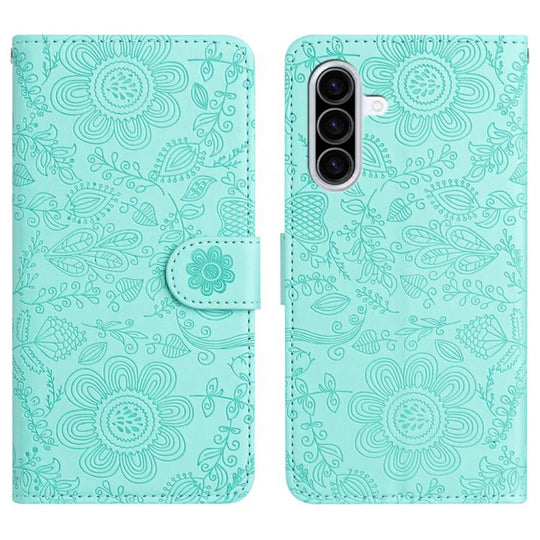 For Samsung Galaxy A37 5G Floral Embossed Pattern Leather Phone Case(Light Green)